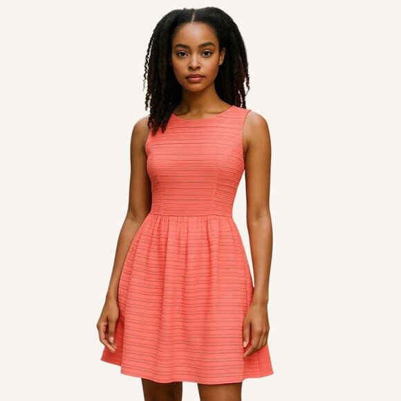 Lilly Pulitzer Coral Fit & Flare Mini Dress S Textured Stripe EUC Party Summer - Picture 1 of 7